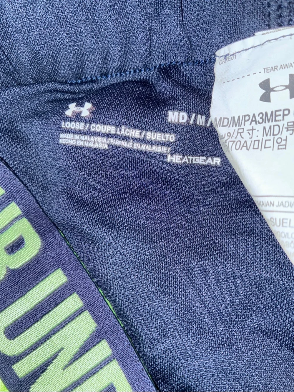 Under Armour women’s  Navy & Lime Athletic Shorts with Branded Waistband